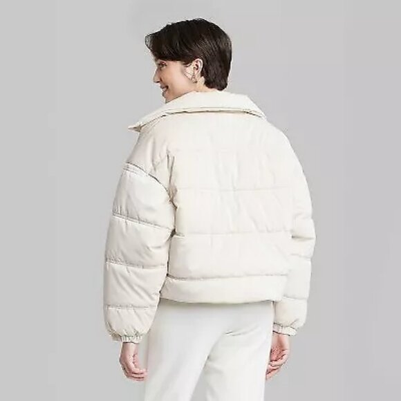 NEW! Women's Iridescent Shine Duvet Puffer Jacket Coat, Light Beige - Wild Fable - Picture 2 of 16